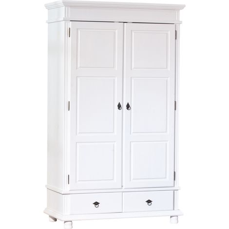 Danz Armoire, séparée en 2, 4 tablettes de rangement, avec 2 tiroirs, largeur 116 cm, hauteur 199 cm, blanc. (1/5)