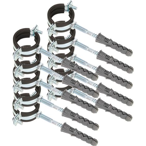 KOTARBAU® 10 pces. Collier de Serrage Tuyau - Acier Galvanisé - 5/4" - Fixation pour Tube - Collier de Fixation - avec Joint en Caoutchouc - Fixation pour Tube - avec Chevilles - Noir Argenté (1/5)