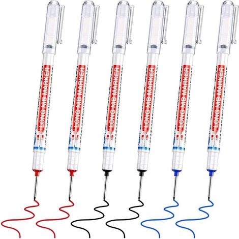 6pc Deep Hole Markers, Long Tip Permanent Marker Pen, Carpenter Pencil Set Deep Hole Markers, Carpenter Marker, Solid Carpenter Pencil, Precision Construction Marker (1/5)