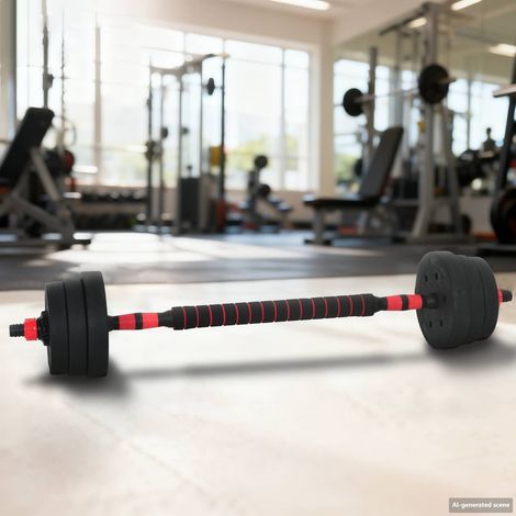 2-in-1 Kurzhantel Langhantel Set 20kg 20kg Schwarz und Rot