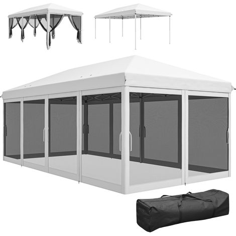 Faltbarer Pavillon 6x3 m aus Stahl mit 6 Moskitonetzen, beige