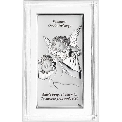Cuadro plateado de un ángel con linterna, marco decorativo, recuerdo del Santo Bautismo DS01F 12 x 19 cm (1/5)