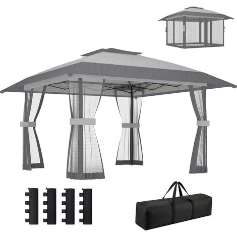 Faltbarer Gartenpavillon 4x4m, UV30+ Schutz, höhenverstellbar, einfache Montage, graue Farbe