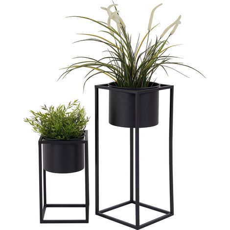 Selsey MIKANDRA - Blumentopf mit Ständer 2er-Set in Schwarz, aus Stahl, im Industrie-Stil, 31-50,5 cm hoch (1/5)
