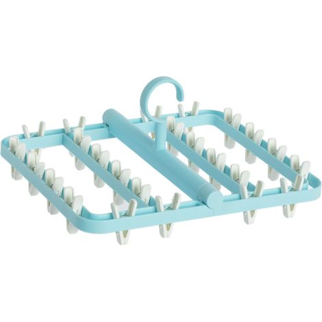 Étendoire Pliable - 24 Pinces À Linge - Pour Chaussettes Et Sous-Vêtements - Usage Intérieur Et Extérieur - Bleu Et Blanc (1/5)