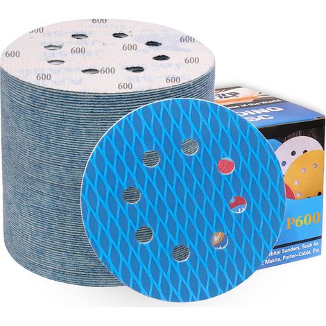 Disques abrasifs en forme de diamant 125 mm grain 600, papier de verre anti-colmatage 8 trous, pour ponceuse orbitale aléatoire excentrique (80 pièces) (1/5)