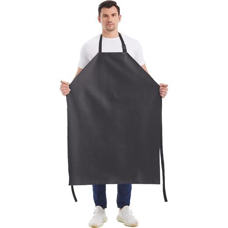 - Delantal de trabajo - Delantal de carnicero - Impermeable y ajustable - Para uso en cocina, industria y limpieza - Negro - 110x80cm (1/5)