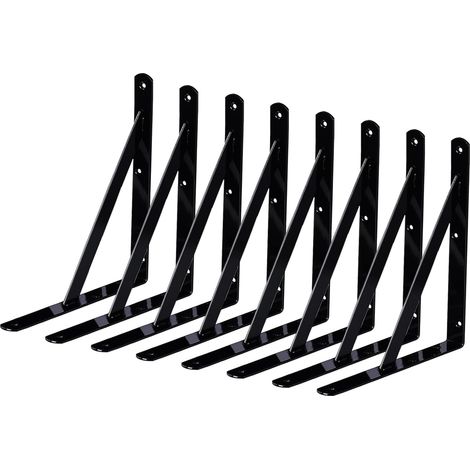 8 Packs Support Etagere Murale Industrielle,150 X 95mm Equerre Fixation Metal,Équerre Étagère Triangle, Equerre Charge Lourde De 90 Degrés En Métal, Pour Garage,Cuisine,Chambre(Noir)