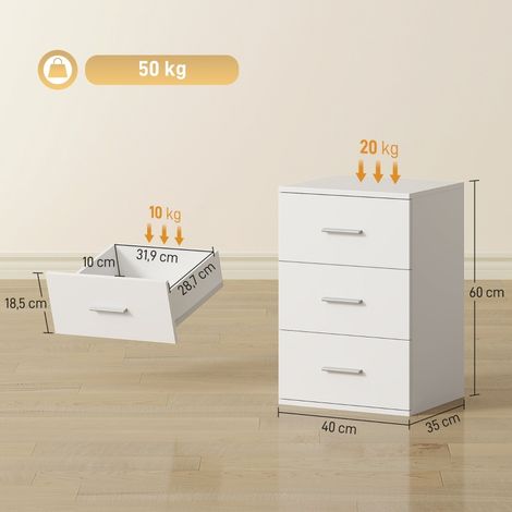 Table de chevet avec 3 tiroirs,commode latérale pour chambre,MDF,blanc