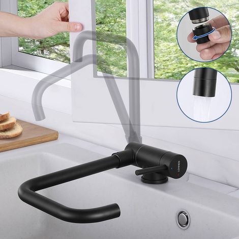 Lonheo Rubinetto Cucina Pieghevole Girevole 360°, Rubinetto Cucina per Lavello Sottofinestra, Miscelatore Monocomando Cucina en Acciaio Inox Nero (1/5)