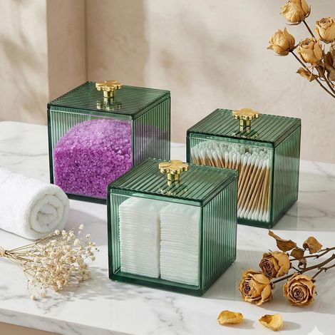 3 Supports Carrés, Acrylique Vert Transparent, 10x8cm, Pour Cotons-Tiges, Fil Dentaire, Salle De Bain (1/5)