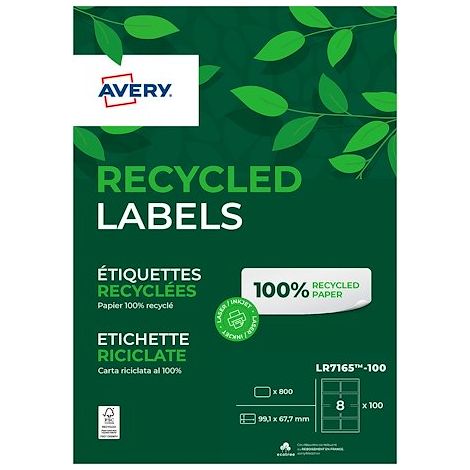 Etiquettes adresses Avery recyclées laser 99,1 x 67,7 mm LR7165 - Boîte de 800 (1/5)