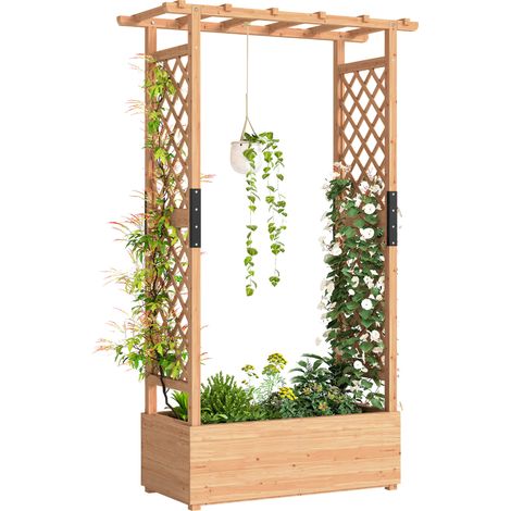 Outsunny Raised Bed for Garden with Trellis, 110 x 44 x 181 cm, Natural