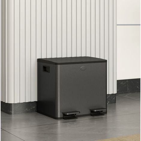 Pattumiera doppia a pedale 2 x 15 L 41,7x36,6x43,2 cm nera inox soft-close MEUBLIV (1/5)