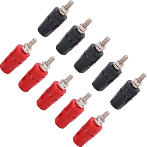 5 paires de fiches bananes pour haut-parleurs, fiches à vis plaquées or, adaptées aux câbles de haut-parleurs et aux panneaux muraux de home cinéma. (1/5)