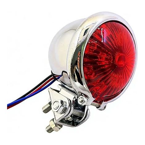 Feu arrière de moto universel chromé vintage à LED, lentille rouge en acier, indicateur de frein arrière de moto ATV rond (1/5)