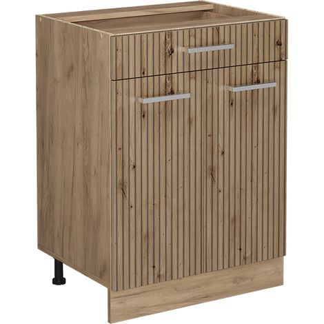 Mobiletto base per cucina R-Line, Rovere artigianale, 60 cm con cassetto, senza piano di lavoro, Vicco