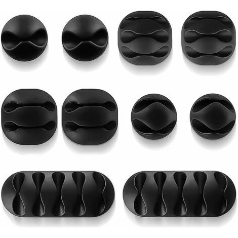 Clips Câble, 10pcs Rangements de Câbles et Serre-Câbles Attache-Câbles en Silicone, Rangement Cordon Bureau pour Fils de Chargeur, Ordinateur, Souris, Téléphone, Écouteur Etc Fonepro Noir (1/4)