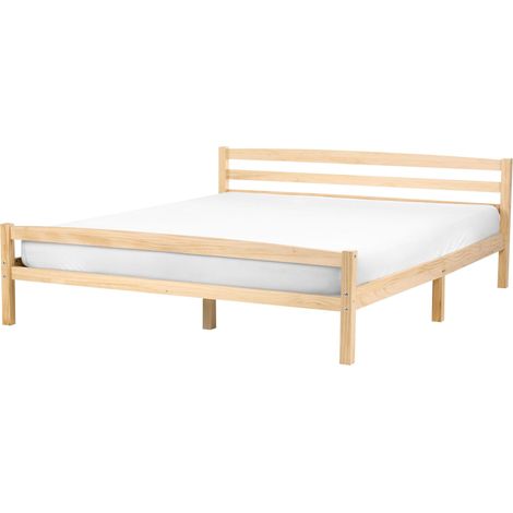 Bed Frame Light Brown Pine Wood EU King Size 6ft Headboard Minimalist ECHALLON (1/5)