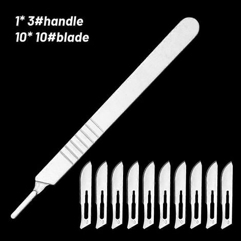 Ensemble de 11 lames en acier au carbone pour la découpe manuelle, outils de jardinage, sculpture et réparation alimentaire, avec manche en acier inoxydable.