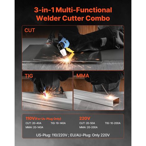 Poste à Souder 3 en 1 Combiné CUT TIG MMA Découpeur Plasma 50 A Machine de Soudage TIG Stick 200 A avec Écran Numérique LED Fonctio… (1/5)