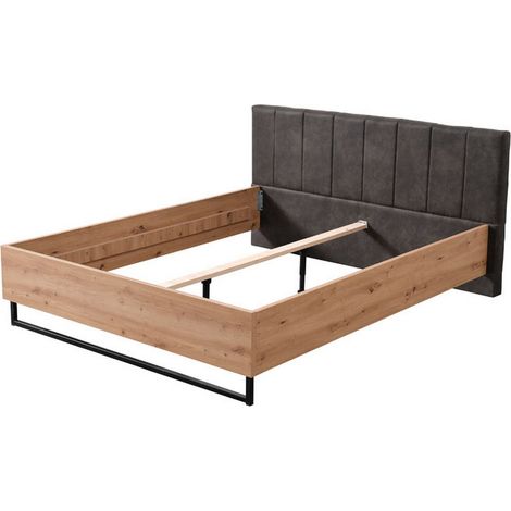 Letto Matrimoniale Busnago, Letto Matrimoniale Testiera Imbottita, Imbottito, Dimensione Materasso 180x200 cm, Marrone Rovere Nodi