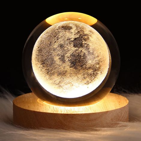 Lampe De Nuit Boule En Cristal - Diamètre 6 Cm - Support En Bois Massif - Éclairage LED 3000 K - Alimentation USB - Pour Chambre Ou Bureau - 1 Pièce (1/5)
