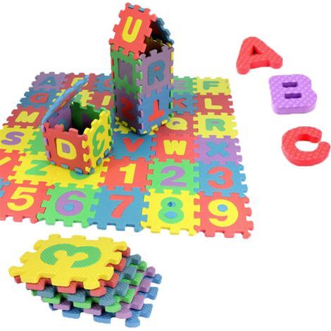 (12 x 12 cm) Puzzle Tapis Mousse Bébé,36 Pièces,Tapis de Jeu pour Enfants, en EVA Antidérapant, Non Toxique, avec Lettres et Chiffres, Certifié CE, Multicolore (1/5)