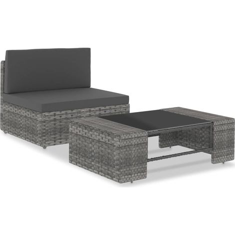 2-tlg. Garten-Lounge-Set Poly Rattan Grau