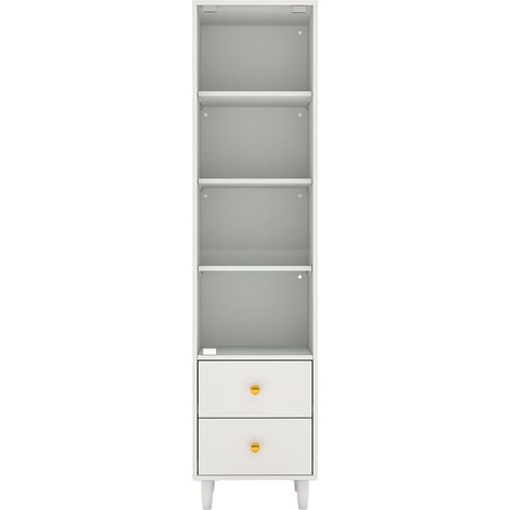 GagaVitrine avec éclairage LED, bibliothèque moderne avec portes vitrées et 2 tiroirs, blanc, H165/L40/P35 cm (1/5)