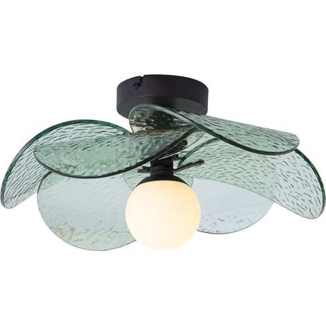QAZQA Design Ceiling Lamp Black with Green Ribbed Glass - Kemner (1/5)