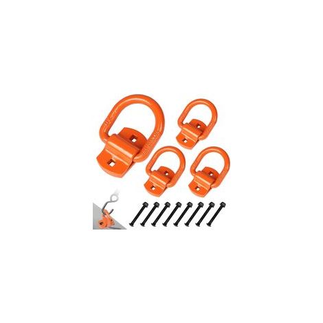 Lot de 4 (Orange) œillets d'arrimage pour charges lourdes, point de butée vissable, anneau en D avec vis, ancrage de remorque, accessoires de remorque pour remorques,voitures, camions, bateaux