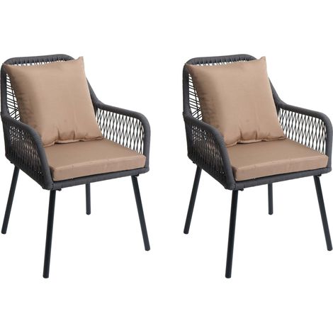 Set de 2 chaises de jardin HWC-O12, coussin d'assise/de dossier Outdoor aluminium corde tr (1/5)