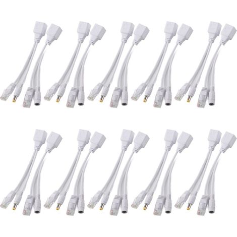 10 paia di adattatori per iniettori di cavi Ethernet RJ45 per telecamere IP Poe DC 12V-RAPANDA (1/4)