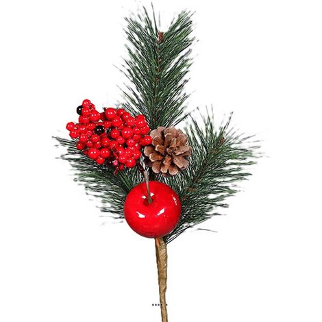 Branche de sapin artificiel H 34 cm D 22 cm avec pomme de pin, Baies et pomme (1/3)