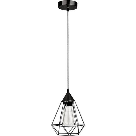 Merano Aurora 17cm Wire Frame Suspension Plafonnier Noir Mat Métal Noir, Tissu Blanc Fil LED E27
