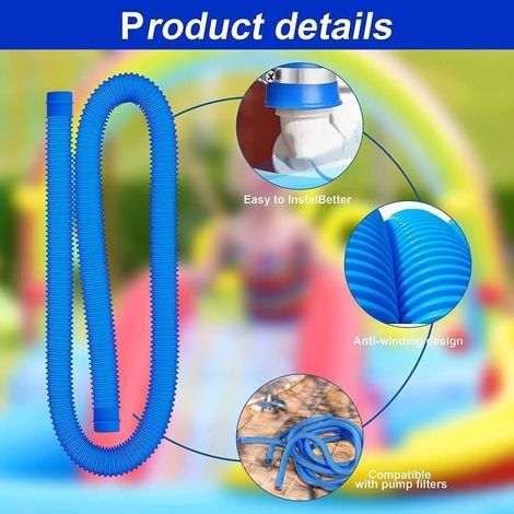 Tuyau de piscine - 32 mm - Longueur : 150 cm - Bleu - 2 tuyaux - Pour pompe de filtration et systèmes d'eau salée