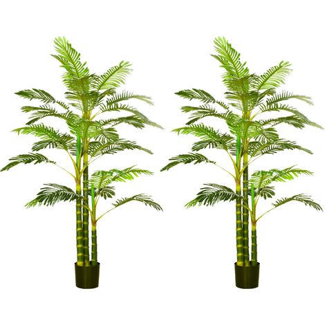 HOMCOM pack de 2 palmeras arecas artificiales 190 cm plantas artificiales con maceta y 30 hojas decoración para interior salón oficina verde (1/5)