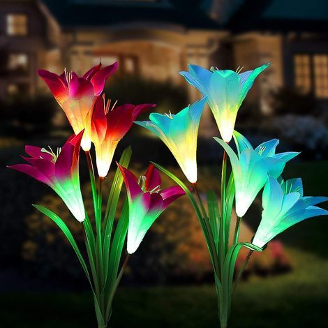 Lampes solaires de jardin extérieures Fleur de Lys, 8 LED multicolores à changement de couleur (bleu et violet) - RWELighting et Éclairage ›Éclairage extérieur (1/5)