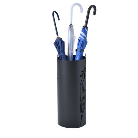 ACAZA - Porte-parapluies Rond en Métal - Support pour Parapluies ou Cannes de Marche - Noir (1/5)