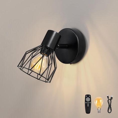 Indoor Wall Light, USB Rechargeable Wireless Wall Lamp with Dimmable E14 Bulbs, Bedside Lamp with Remote Control 3 Temperatures for Bedroom, Living Room (1/5)