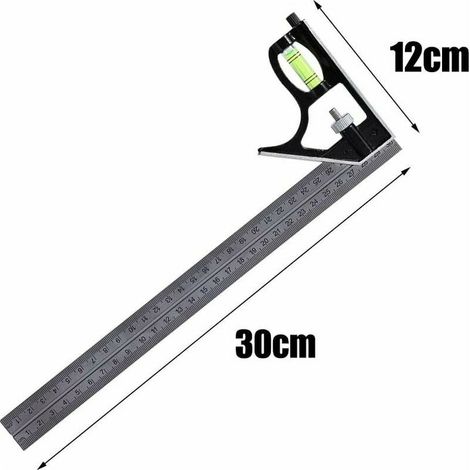VURAHOME - Règles à tracer Carrée Outils de Mesure, Équerre combinée 300 mm, Acier Inoxydable Règle d'angle de Combinaison avec règle Réglable d'angle Droit d'alliage de Zinc Outil, Règle à Angle Carr (1/4)