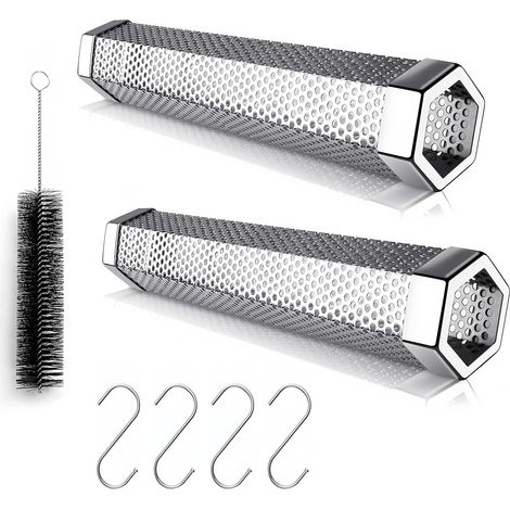Tube fumoir à pellets en acier inoxydable en 2 parties avec brosse, idéal pour les grillades de viande, de poisson et de steaks. (1/5)