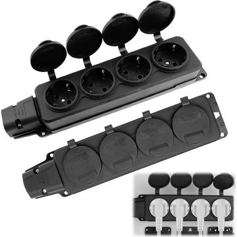Pack di 2 piscine all'outlet, impermeabile, 4 prese, con coperchio pieghevole, senza cavo, per ambienti umidi, IP54, per il giardino, all'aperto, al coperto (1/5)