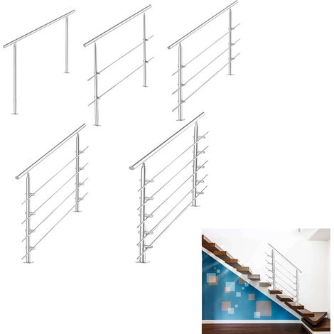 SWANEW Kit gelader di corrimano in acciaio inossidabile con/senza cross -corse per scalelelaen all'interno e all'esterno. balcone (80 cm. senza montanti incrociati)