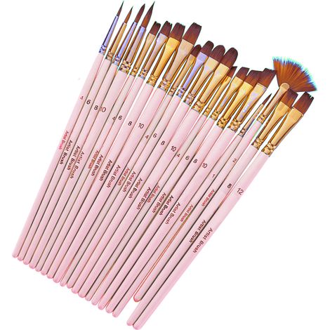 Lot de 20 pinceaux de peinture pour artiste en poil nylon, ensemble de brosses polyvalentes pour acrylique, aquarelle, gouache, huile et maquillage visage, fournitures de dessin art pour peintre et ét (1/3)