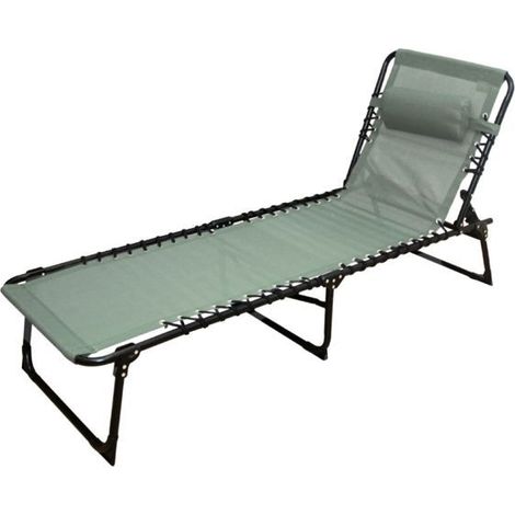 Transat - JUANIO - Bain de soleil 188 x 55 x 30 cm - Kaki - Acier anti-rouille - Coussin amovible (1/4)