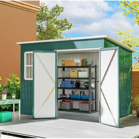 Abri de jardin 260 x 177 x 190 cm acier vert OKMYHOME (1/3)