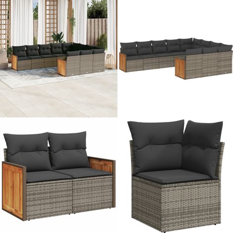 10-tlg. Garten-Sofagarnitur mit Kissen Grau Poly Rattan - Gartengestelle - Gartenmöbelset - Lounge Set - Rattan Möbel - Gartenlounge - Home & Living (1/5)