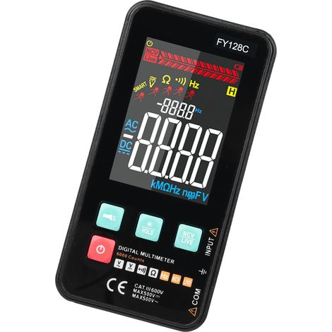 Multimètre numérique intelligent compact avec support, testeur électrique 5999 comptes, écran LCD rétroéclairé, mesure tension AC/DC, résistance, fréquence, continuité, détection fil sous tension et N (1/4)